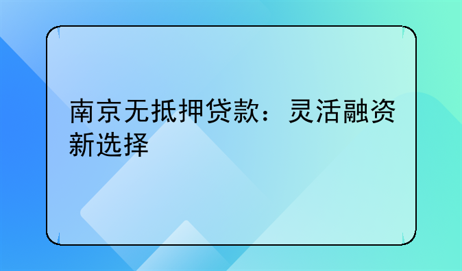 南京无抵押贷款：灵活融资新选择