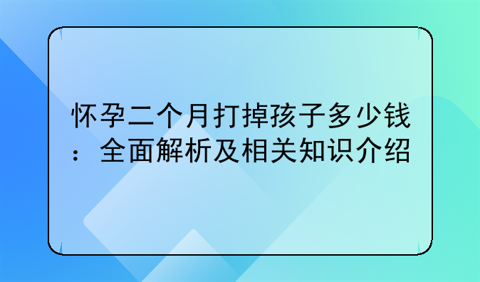 怀孕二个月打掉孩子多少钱：全面解析及相关知识介绍