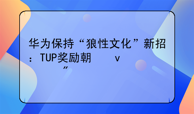 华为保持“狼性文化”新招：TUP奖励期权计划