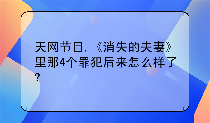 天网节目,《消失的夫妻》里那4个罪犯后来怎么样了?