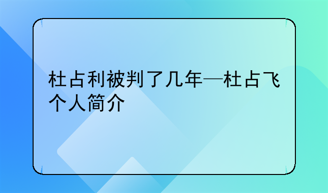 杜占利被判了几年—杜占飞个人简介